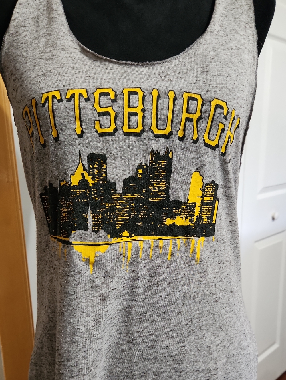 Grey Pittsburgh Skyline Graphic Tank Top with Yellow Accents